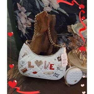NWT~ALDO Amberly Love Embellished Whiite Crossbody Bag Purse